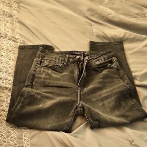 Judy Blue Womens Distressed Black/Gray Skinny Fit Capri Jeans 3/26 Style JB88238
